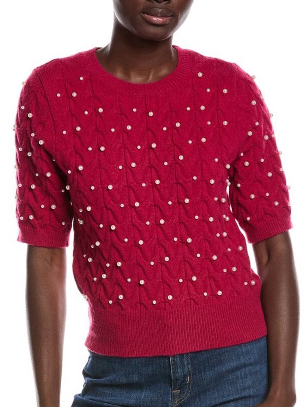 Nanette Lepore Pearl Studded Short Sleeve Sweater